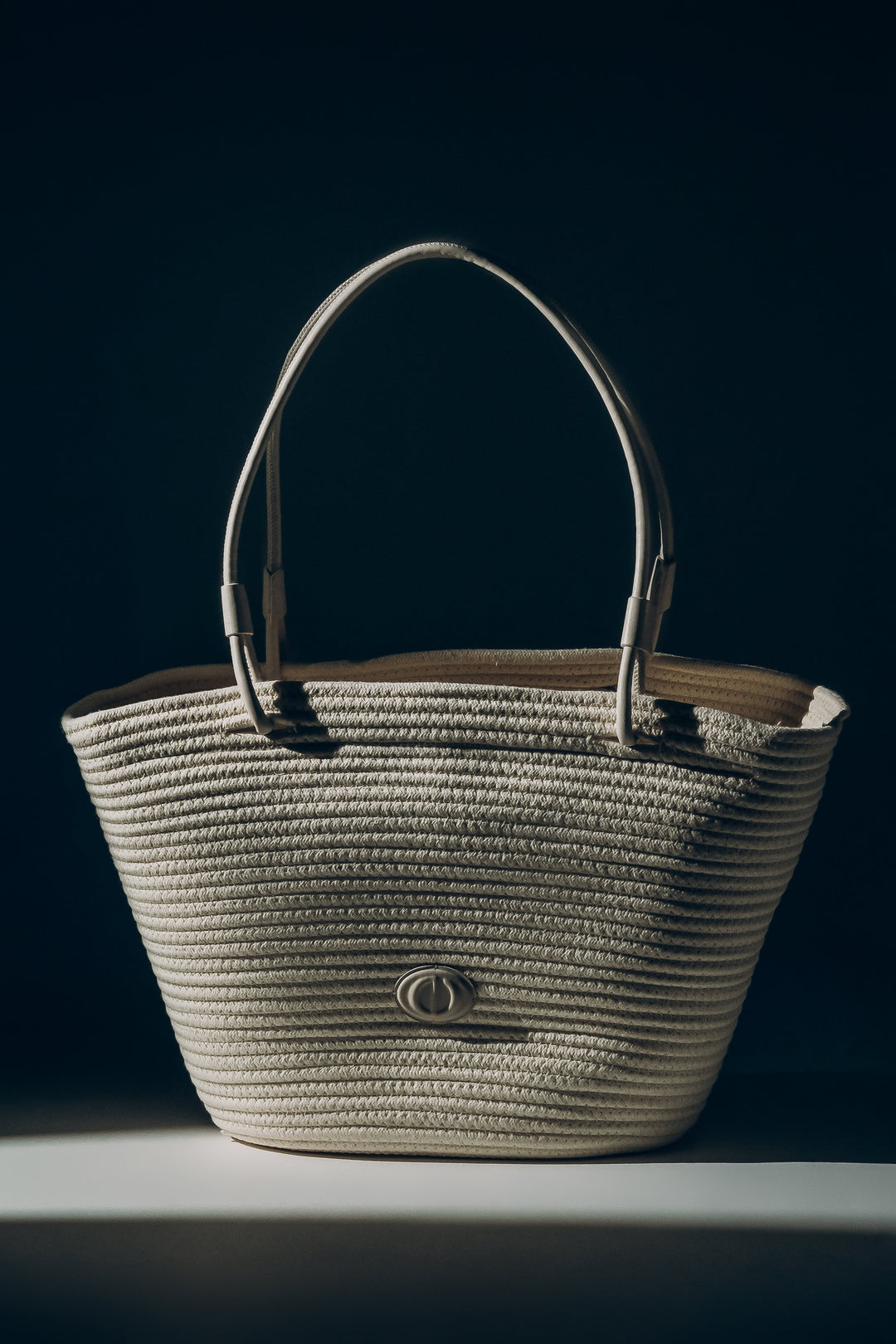 Women's cream beige textile shopper bag with straw texture by Estro