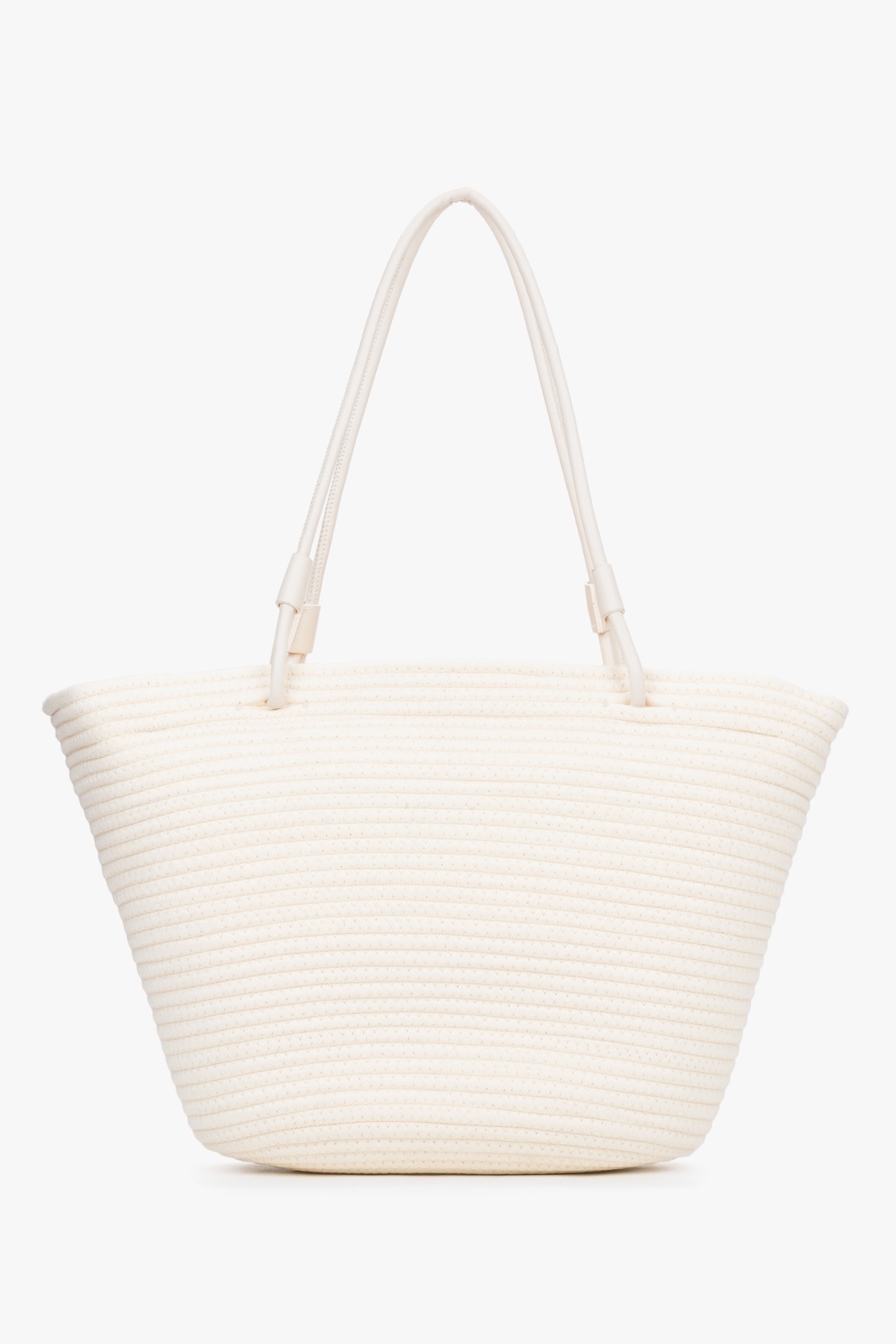 Side view of women's cream beige textile shopper bag by Estro