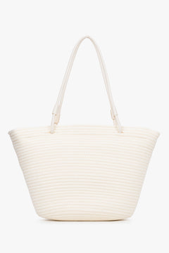 Side view of women's cream beige textile shopper bag by Estro