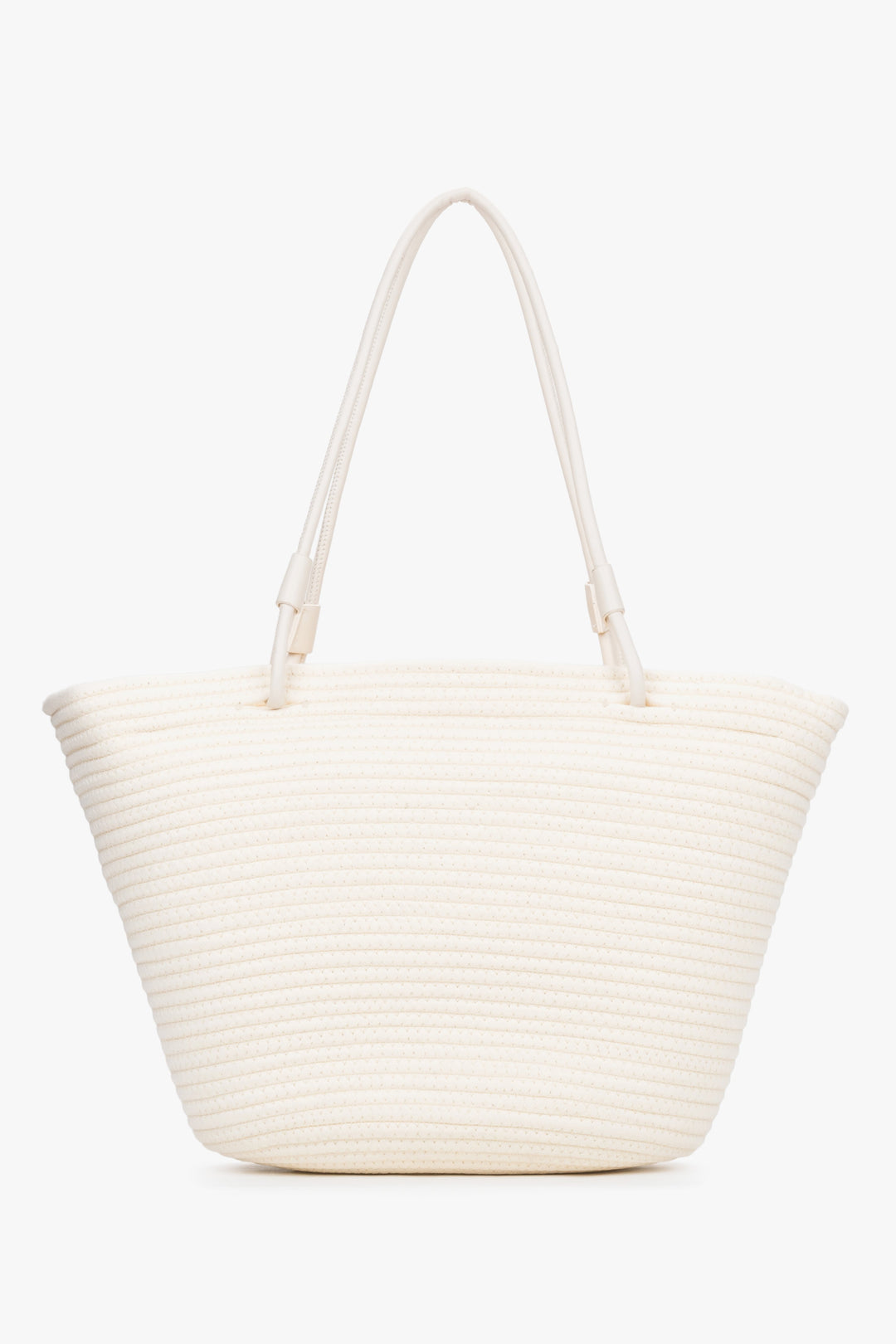 Side view of women's cream beige textile shopper bag by Estro