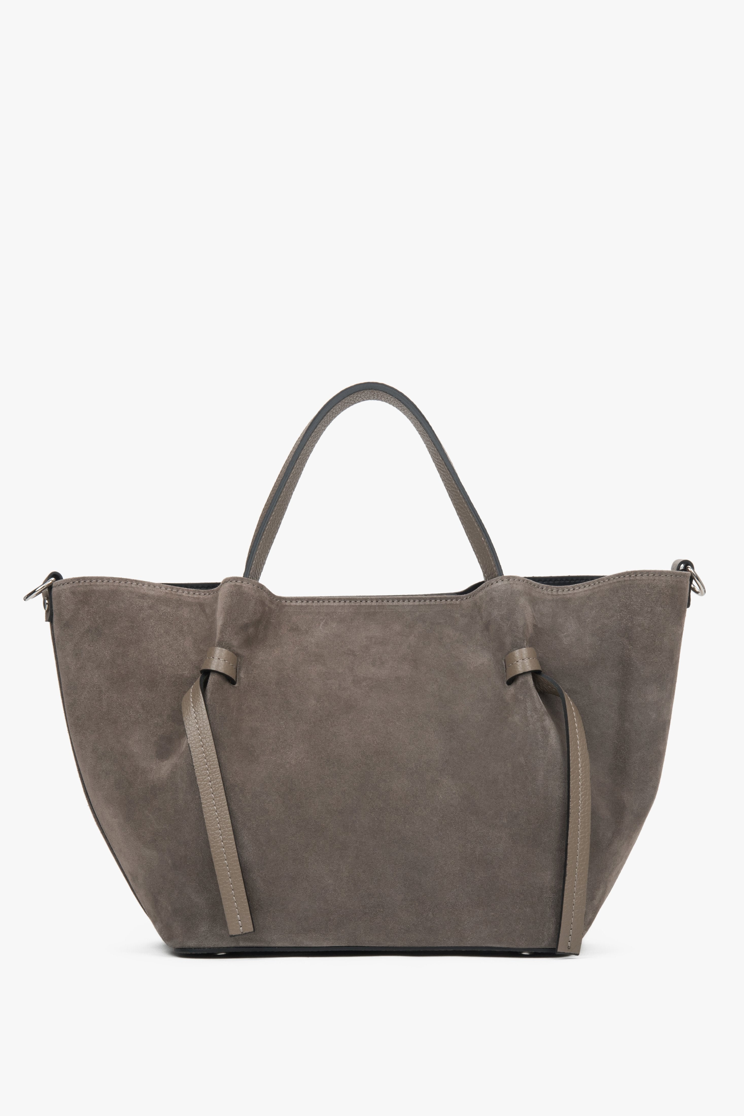 Women's Dark Beige Boat Bag made of Italian Genuine Premium Velour Estro ER00118159.