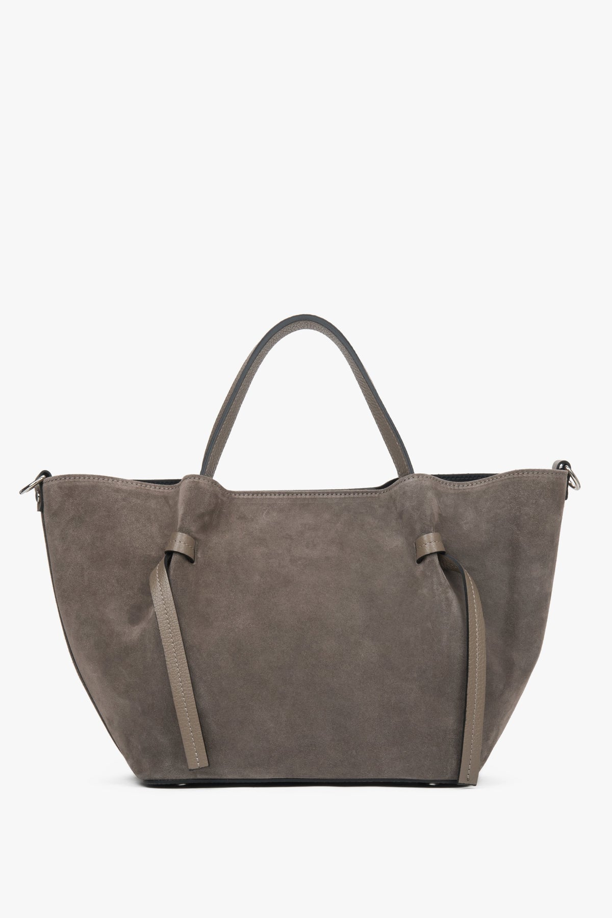 Women's Dark Beige Boat Bag made of Italian Genuine Premium Velour Estro ER00118159.