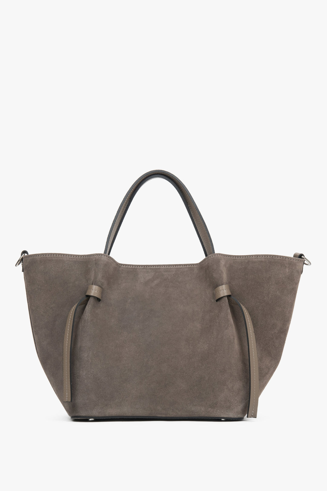 Exclusive dark beige women's bag from Estro, made of natural Italian premium velour, model ER00118159, perfect for everyday use.