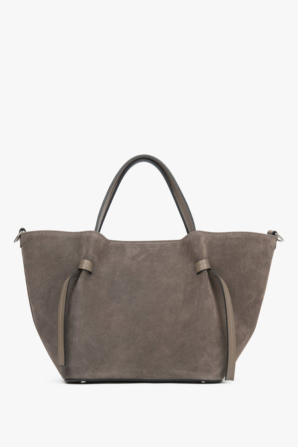 Exclusive dark beige women's bag from Estro, made of natural Italian premium velour, model ER00118159, perfect for everyday use.
