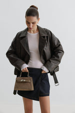 Women’s Dark Beige Satchel Handbag made of Premium Italian Genuine Velour Estro ER00118150