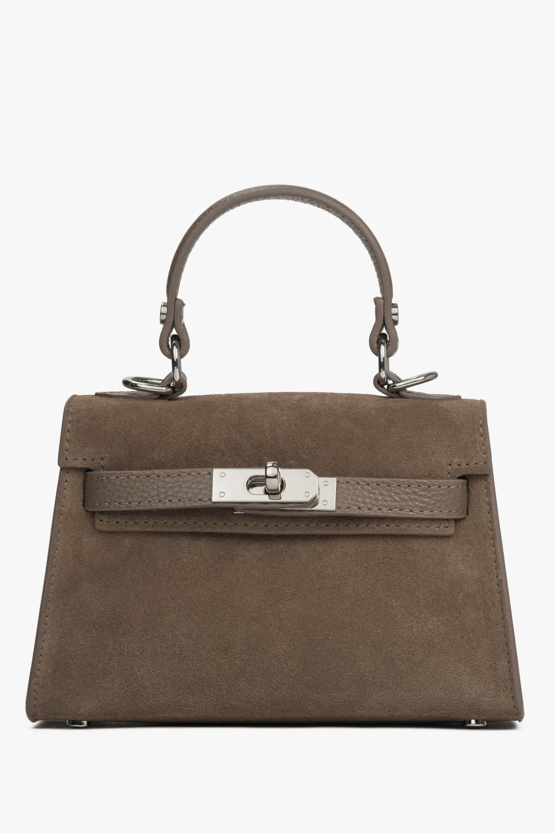 Women’s Dark Beige Satchel Handbag made of Premium Italian Genuine Velour Estro ER00118150.