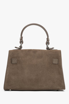 Dark beige women’s satchel handbag made of Premium Italian velour with silver hardware.
