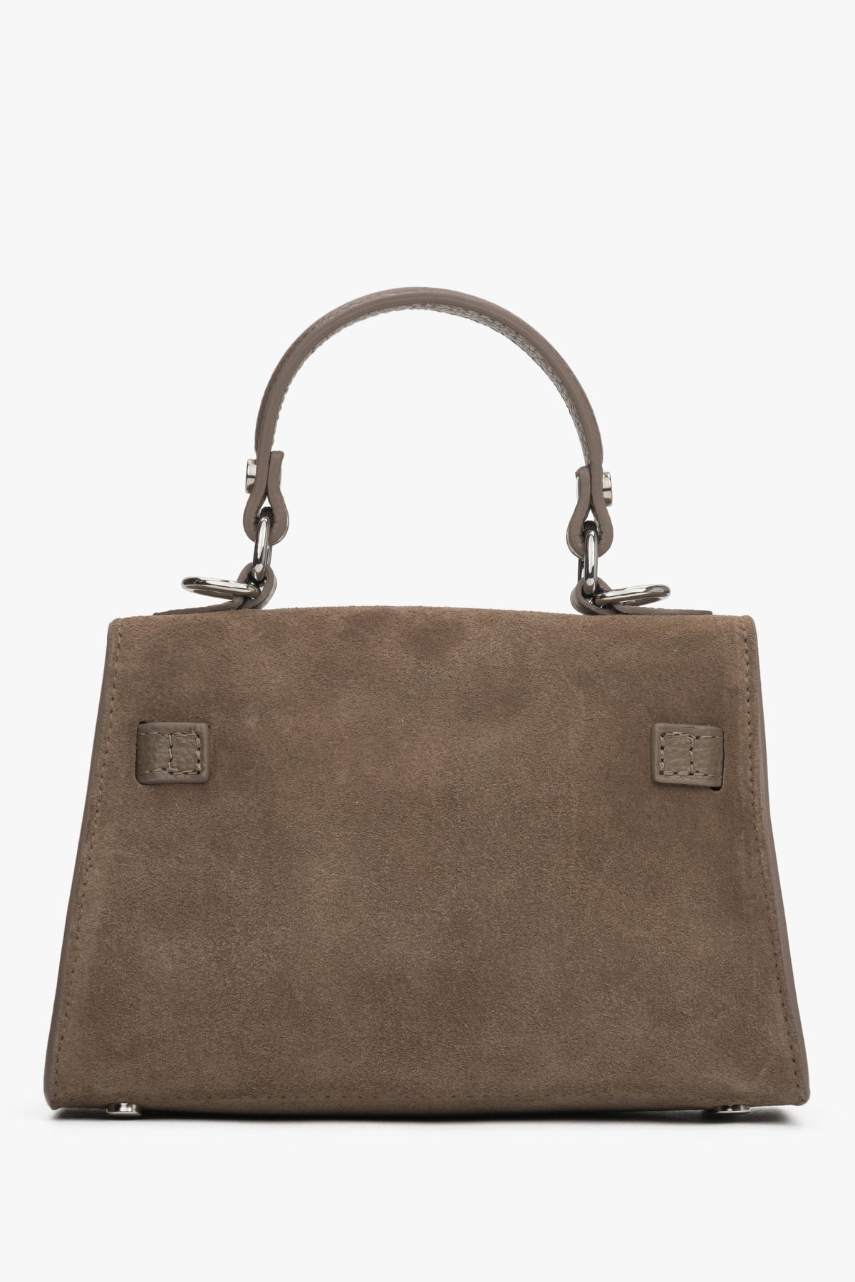 Dark beige women’s satchel handbag made of Premium Italian velour with silver hardware.