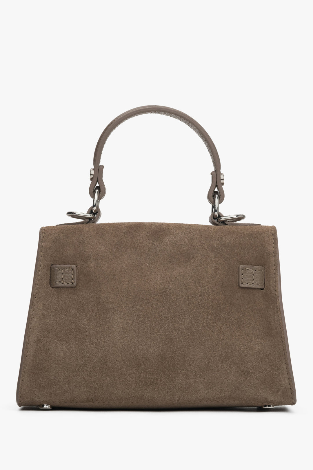 Dark beige women’s satchel handbag made of Premium Italian velour with silver hardware.