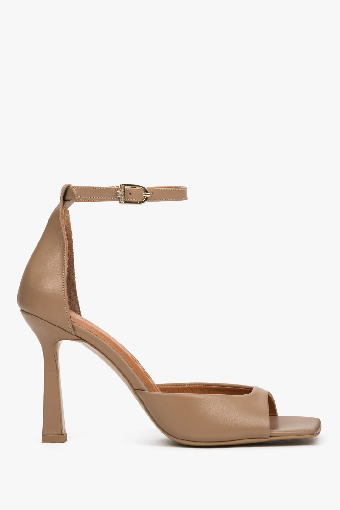 Women’s Dark Beige Leather Kitten Heel Sandals Estro ER00119835.