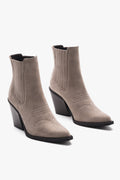 Women's dark beige cowboy boots made of premium Italian genuine suede on a block heel.
