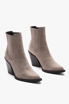 Women's dark beige cowboy boots made of premium Italian genuine suede on a block heel.