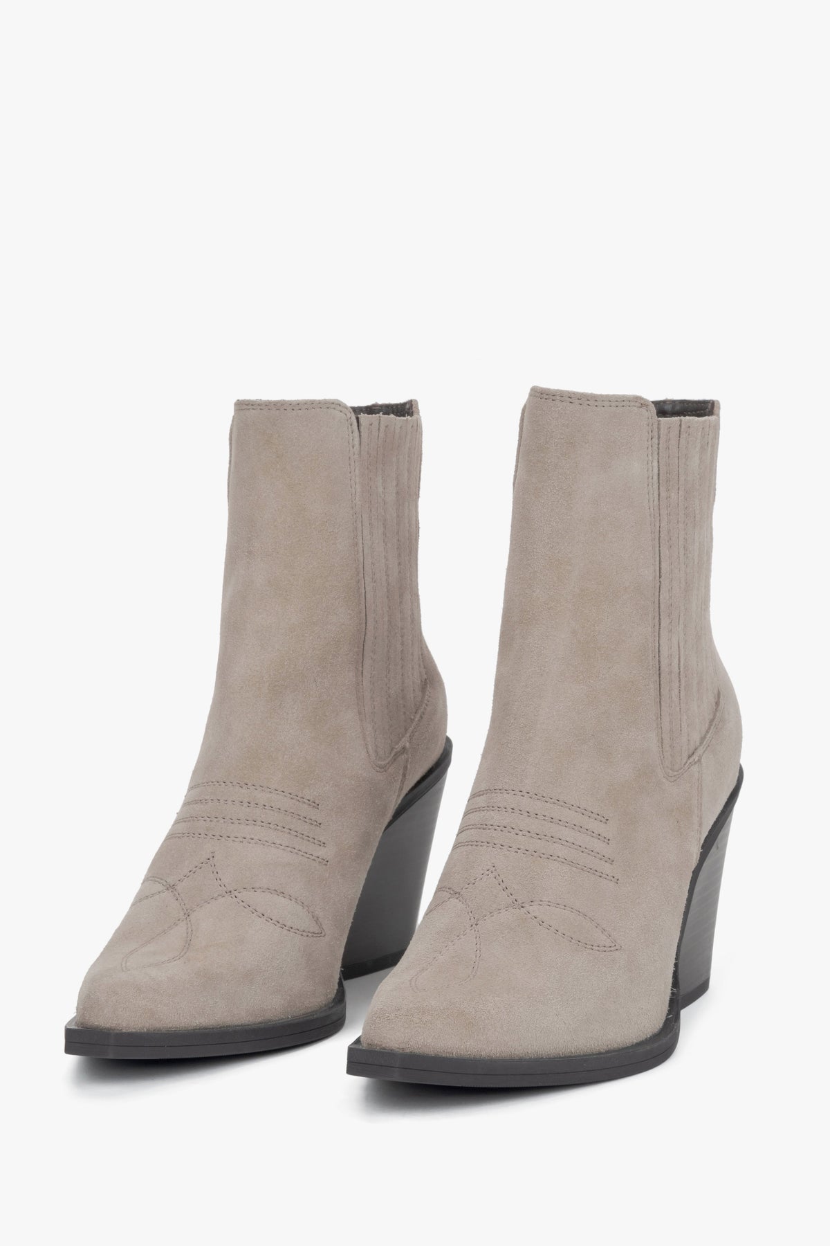 Genuine velour leather dark beige cowboy boots for women, premium Italian collection.