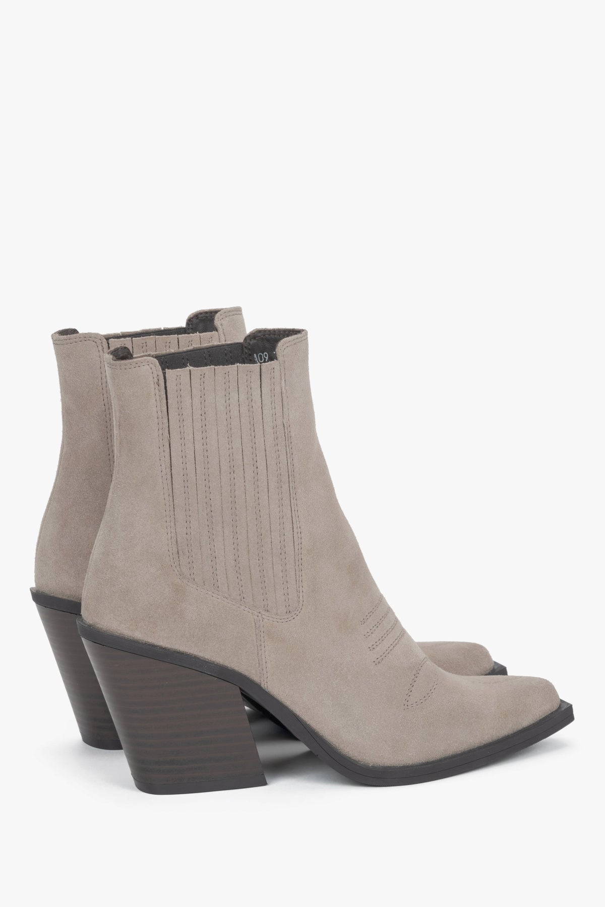 Women's dark beige Italian genuine velour western cowboy boots on a sturdy heel.