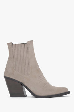 Women's premium Italian genuine velour dark beige cowboy boots on a stable heel.