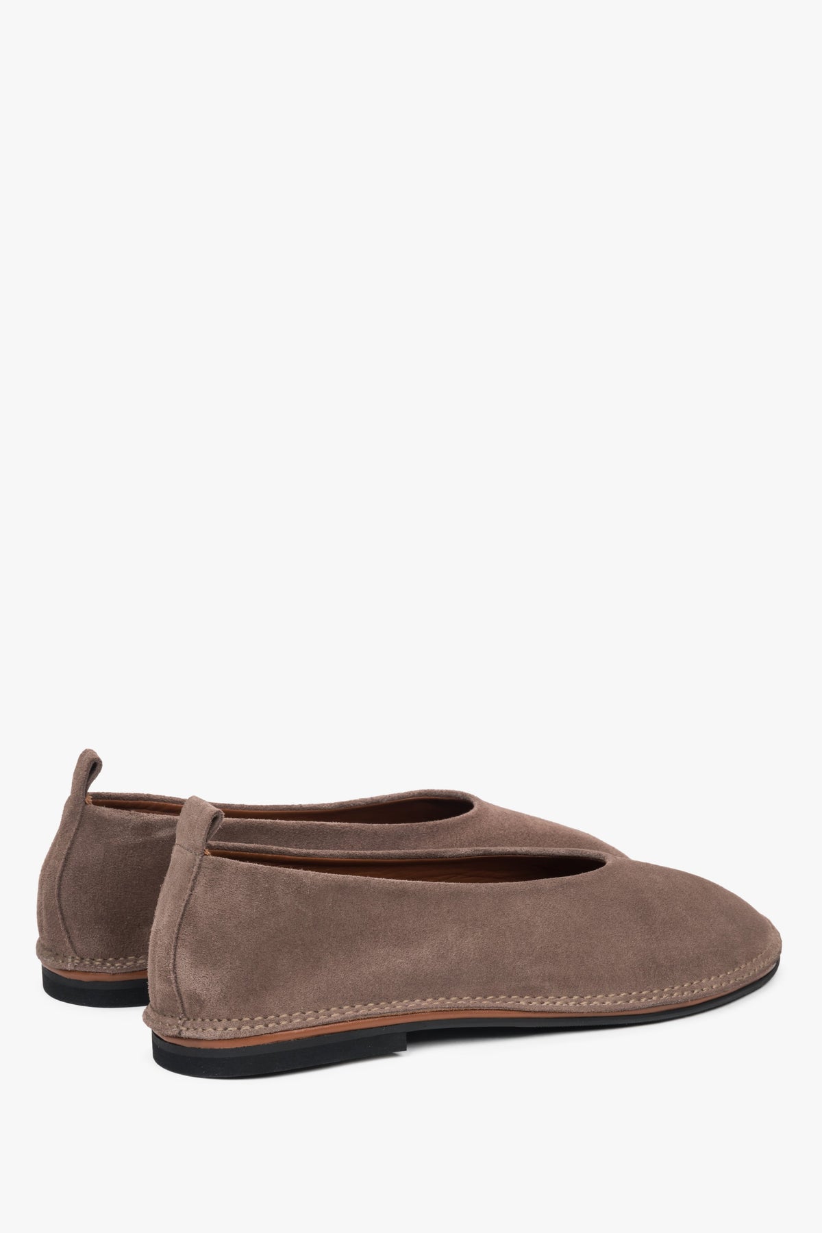 Classic dark beige ballet flats for women, updated with a soft velour finish for a modern twist.