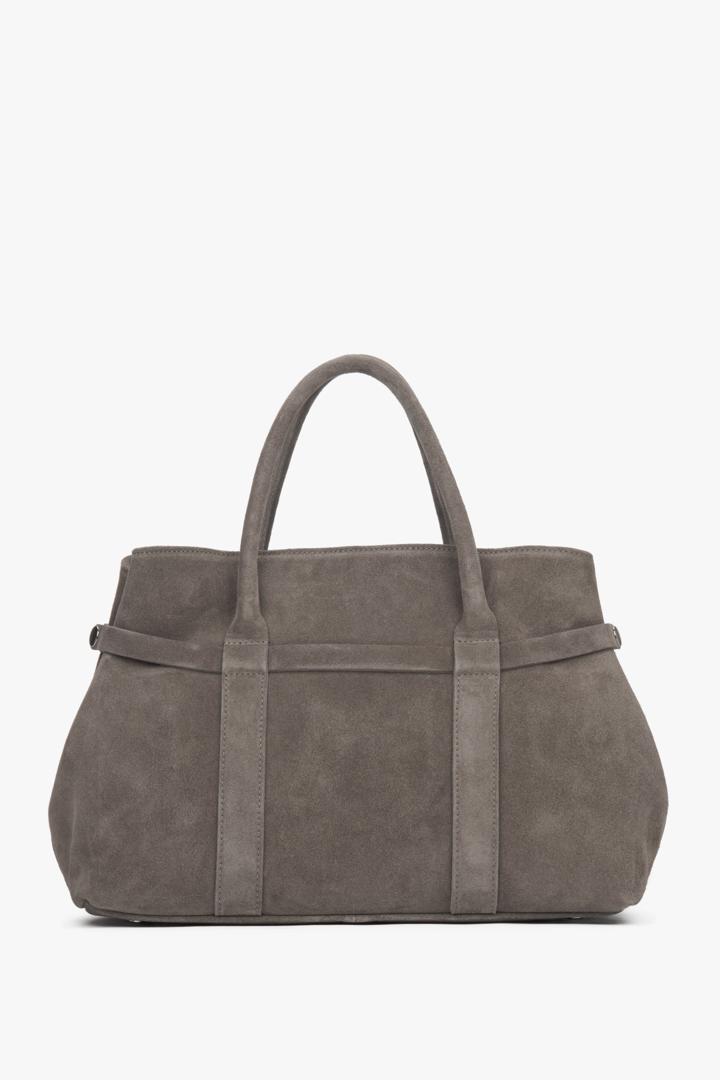 Women's Dark Beige Tote Shoulder Bag made of Genuine Italian Premium Velour Estro ER00118153.