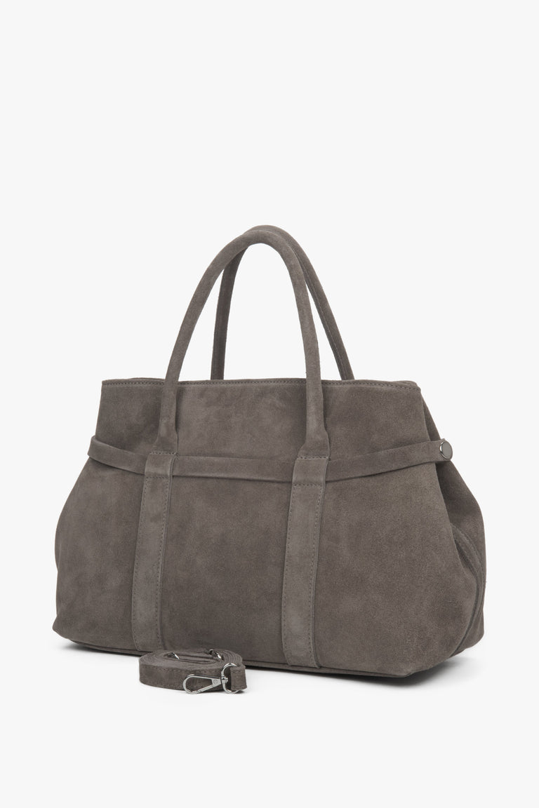 Women’s dark beige tote shoulder bag made of genuine Italian Premium velour Estro ER00118153.