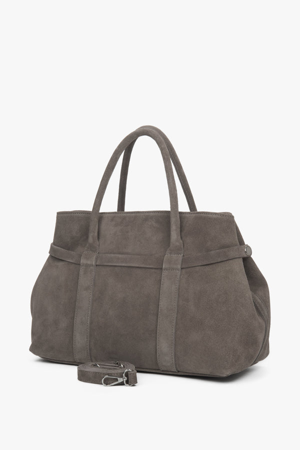 Women’s dark beige tote shoulder bag made of genuine Italian Premium velour Estro ER00118153.