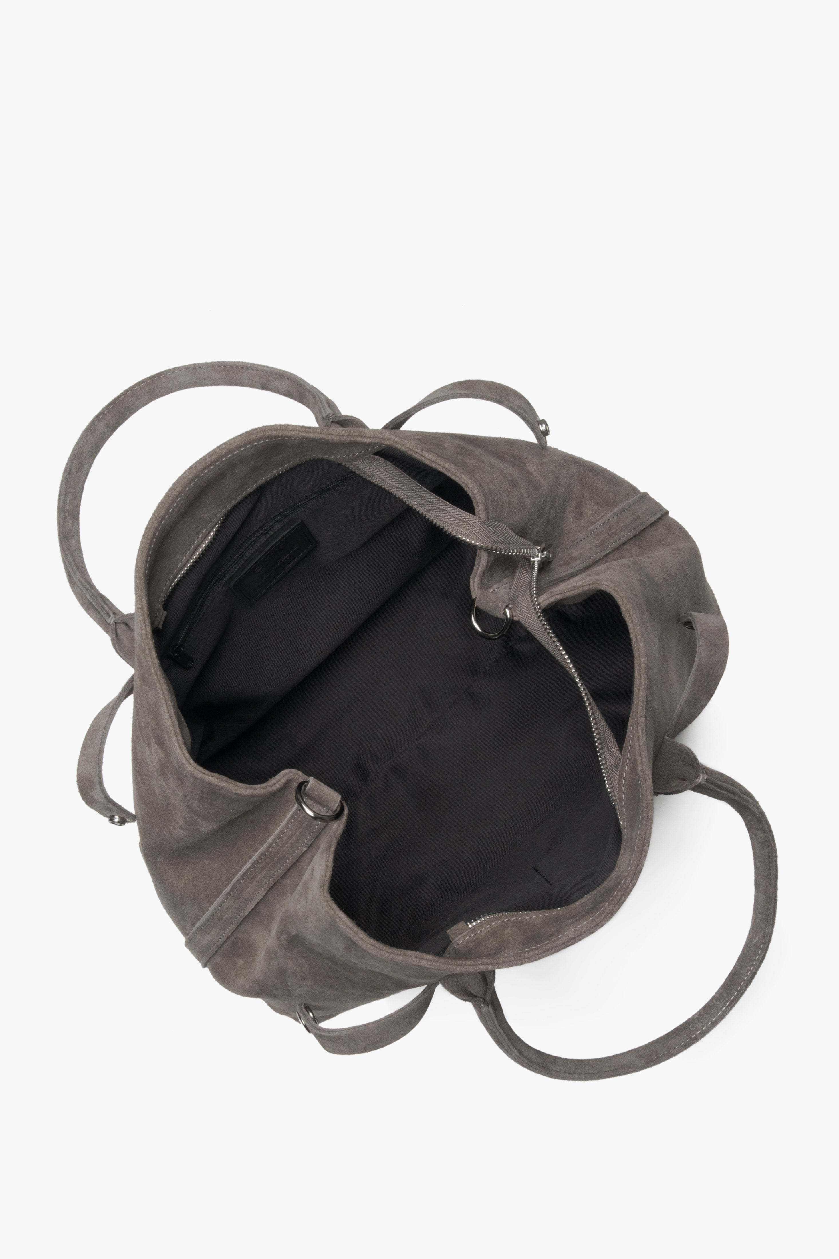 Women's tote shoulder bag, dark beige, crafted from genuine Italian Premium velour, Estro ER00118153.