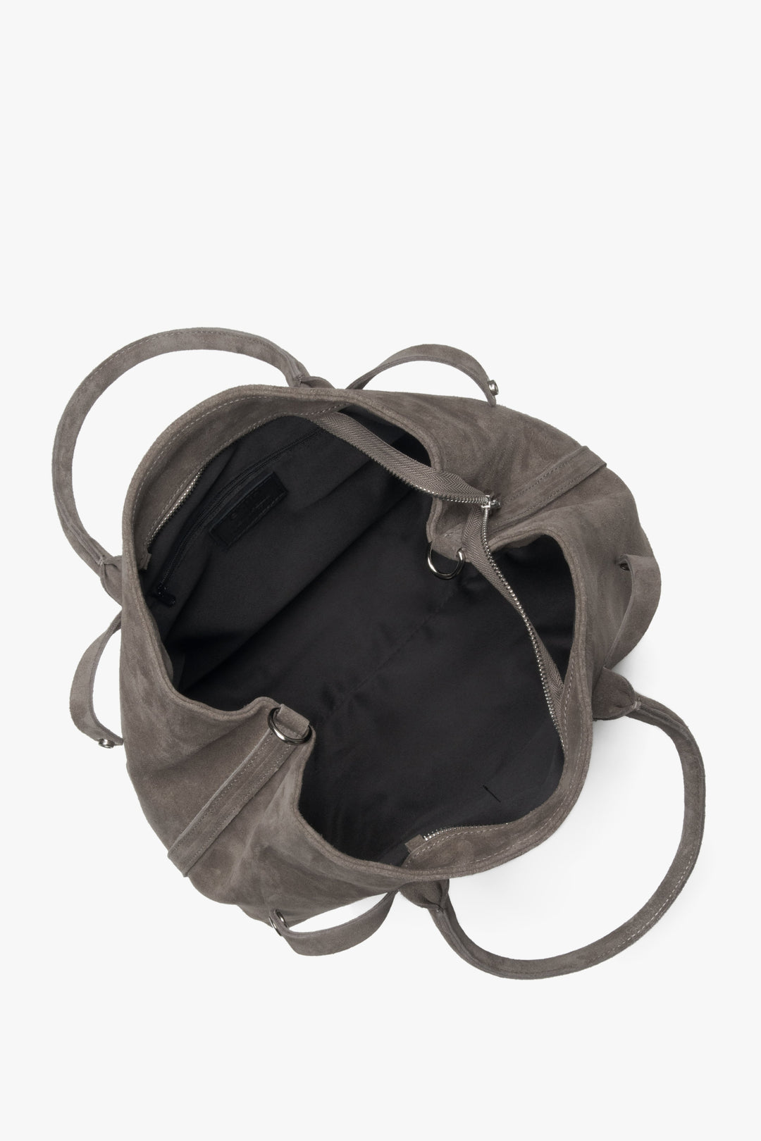 Women's tote shoulder bag, dark beige, crafted from genuine Italian Premium velour, Estro ER00118153.