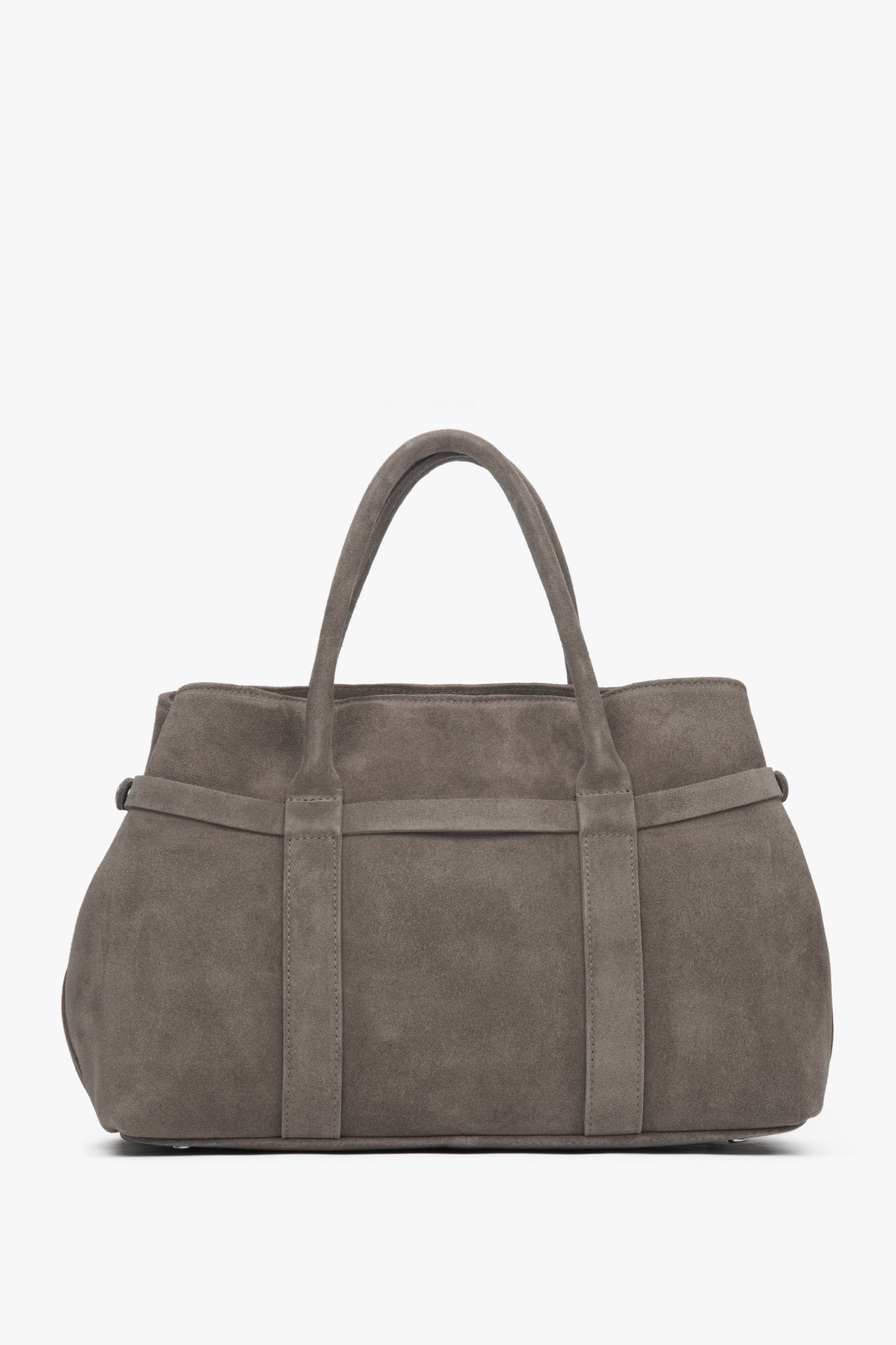 Dark beige women's shoulder tote bag from Estro ER00118153, made of genuine Italian Premium velour.