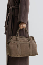 Women's Dark Beige Tote Shoulder Bag made of Genuine Italian Premium Velour Estro ER00118153.