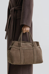 Women's Dark Beige Tote Shoulder Bag made of Genuine Italian Premium Velour Estro ER00118153.