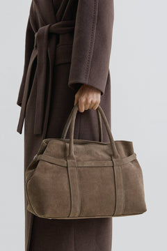 Women's Dark Beige Tote Shoulder Bag made of Genuine Italian Premium Velour Estro ER00118153.