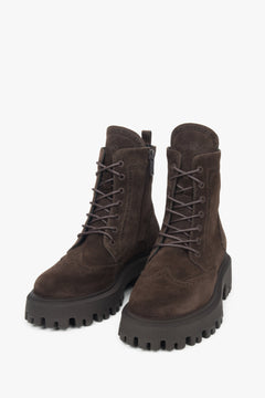 Elegant lace-up ankle boots for women by Estro, made from luxurious genuine Italian velour.