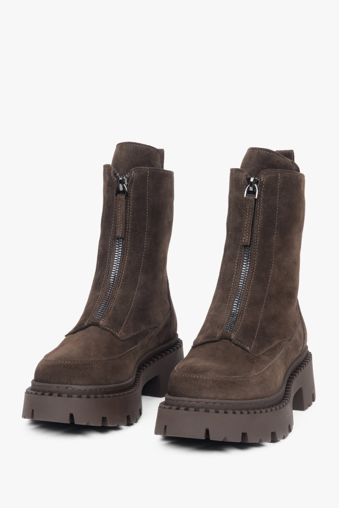 Dark brown women's ankle boots by Estro, crafted from exclusive Italian premium velour.