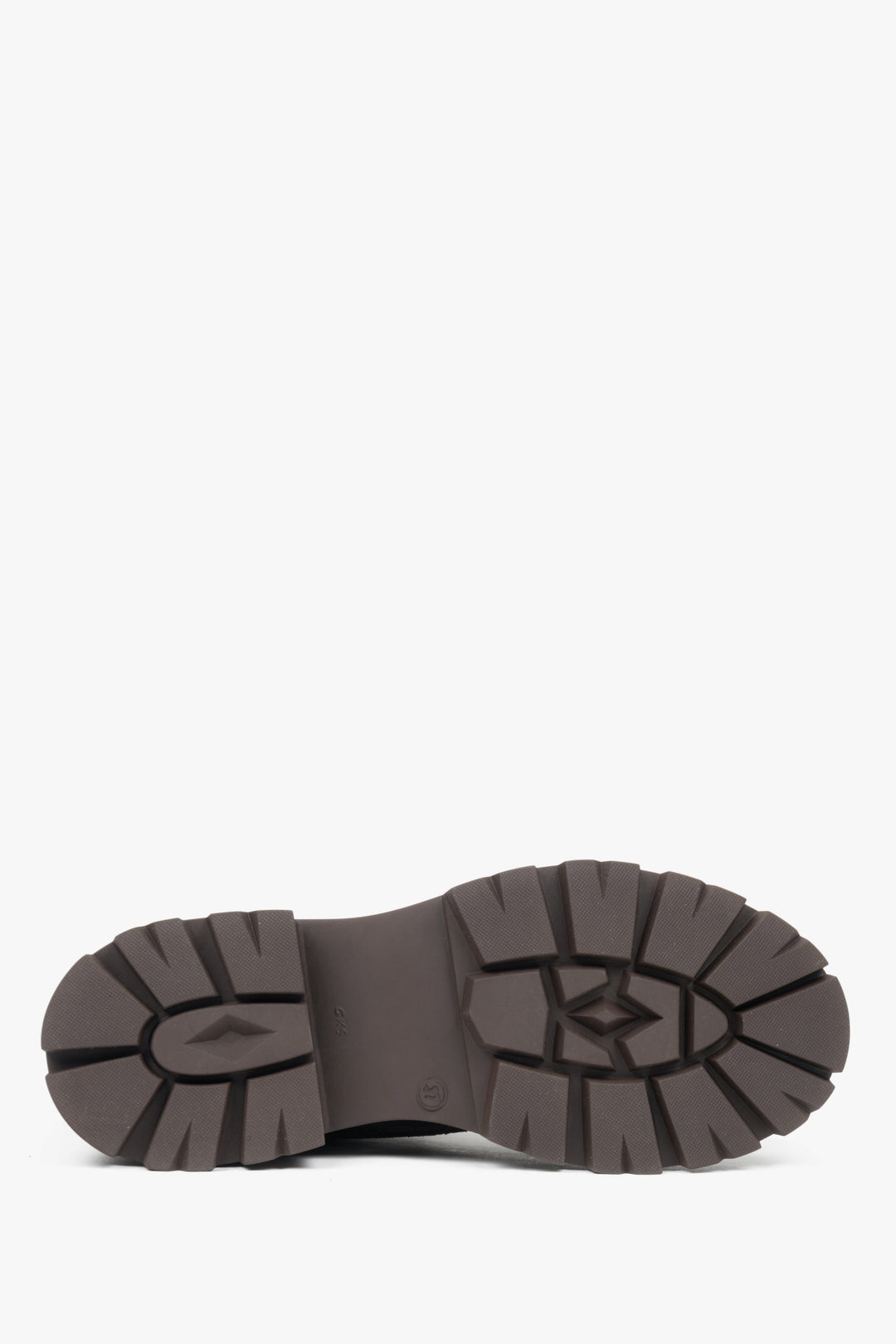 Dark brown velour ankle boots by Estro – sole showcase.