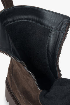 Dark brown ankle boots by Estro made of Italian premium velour with light insulation.