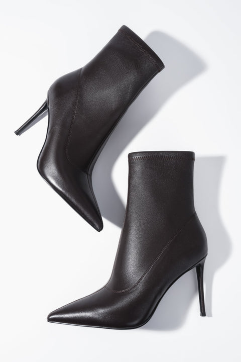 Women's Dark Brown Ankle Boots with an Elastic Shaft on a High Stiletto Heel Estro ER00120522.