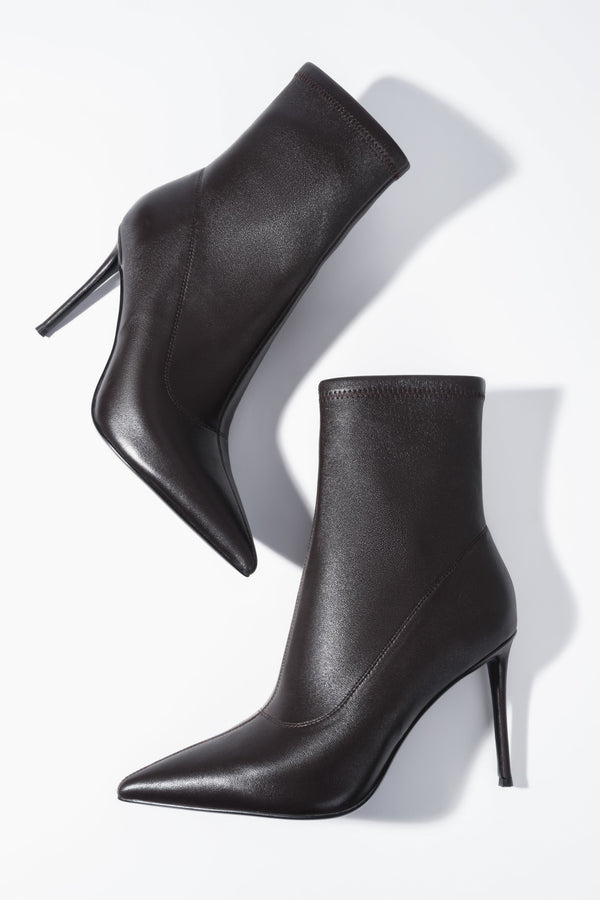 Women's Dark Brown Ankle Boots with an Elastic Shaft on a High Stiletto Heel Estro ER00120522.