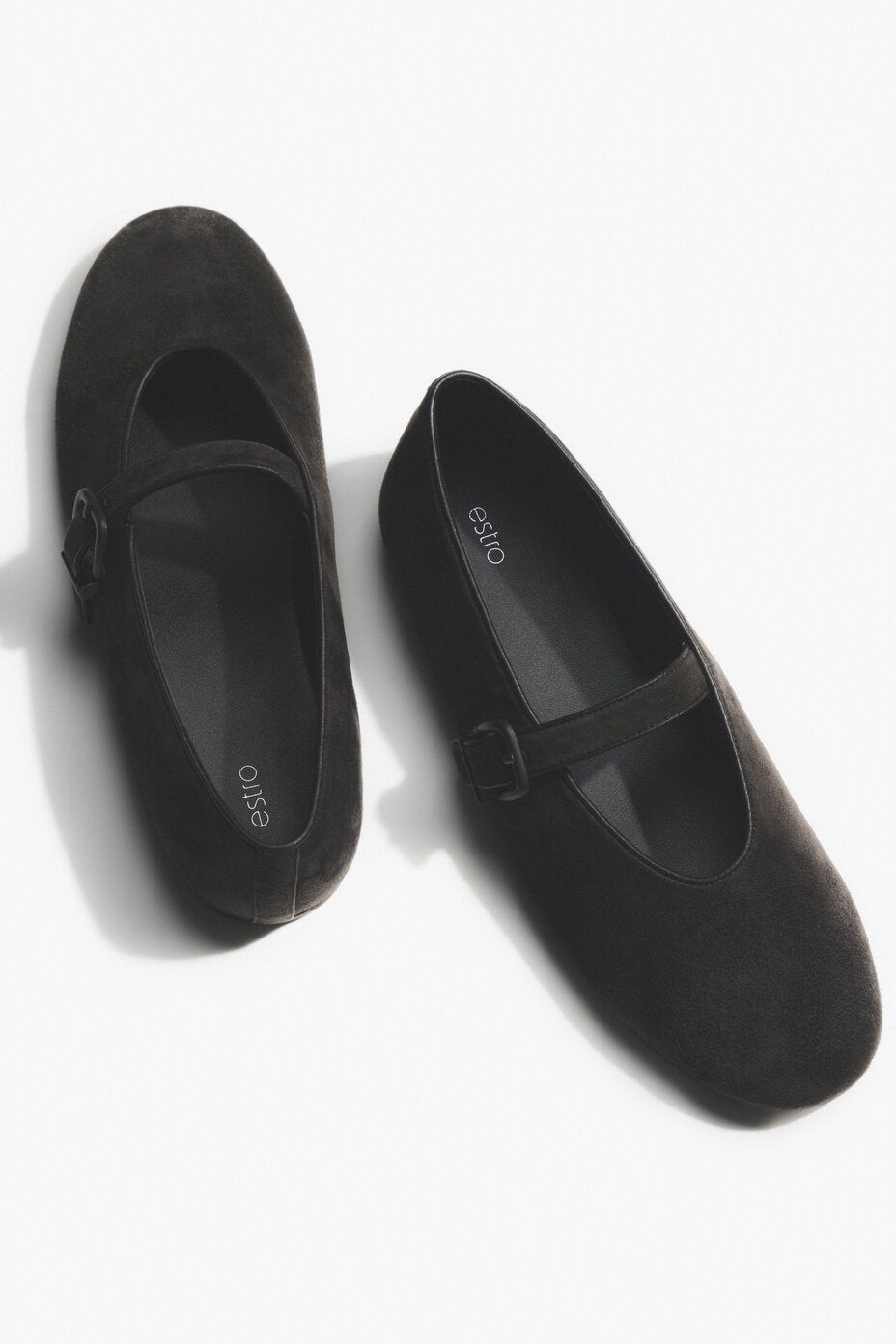 Women's Dark Brown Buckle Ballet Flats made of Soft Genuine Velour Estro ER00116953