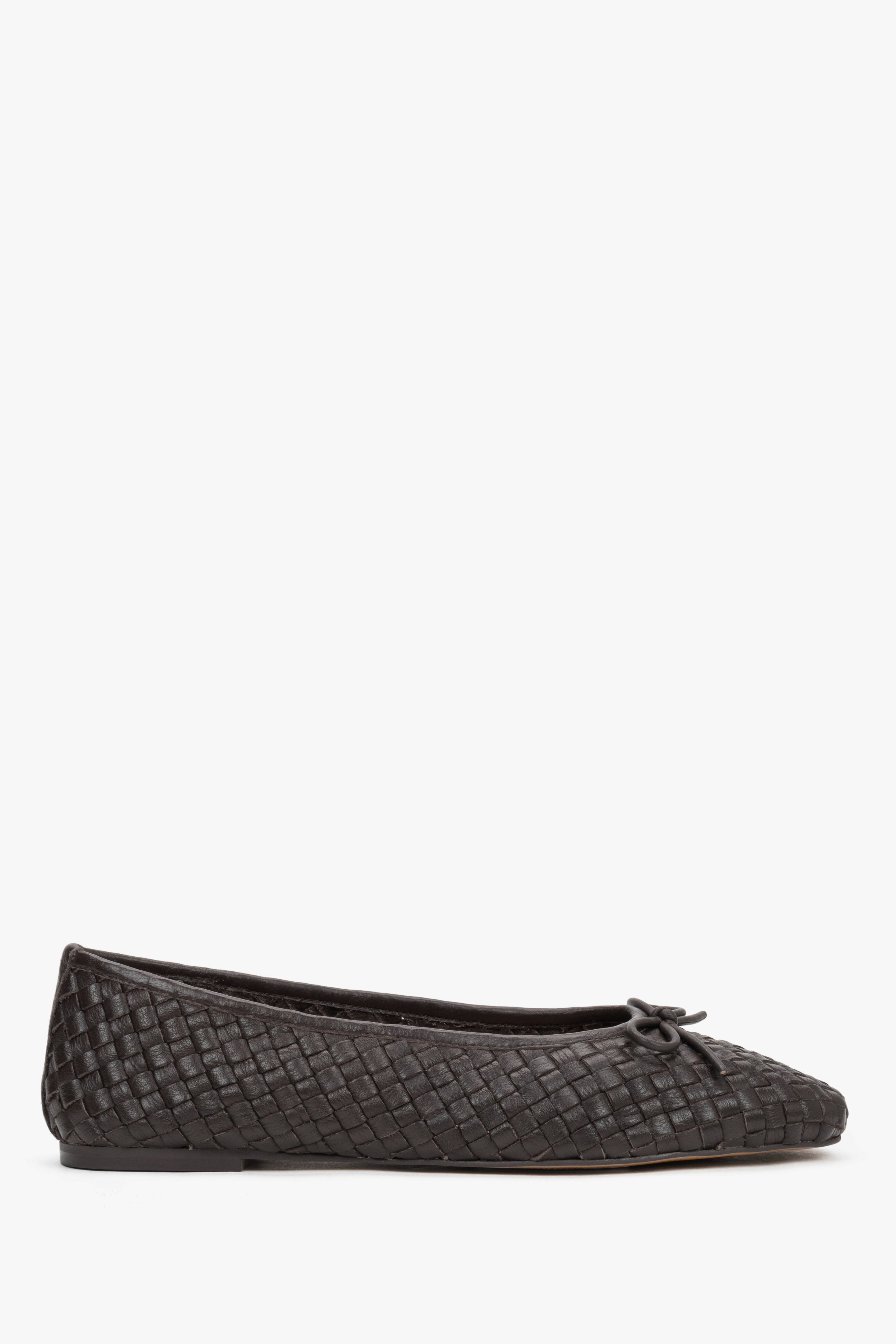 Women’s Dark Brown Ballet Flats made of Braided Genuine Leather Estro ER00119869.