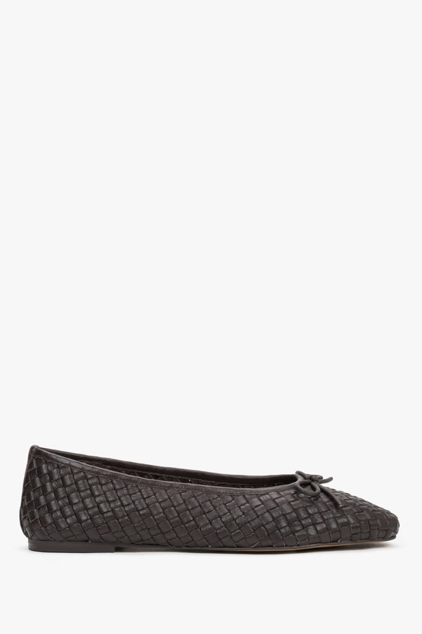 Women’s Dark Brown Ballet Flats made of Braided Genuine Leather Estro ER00119869.
