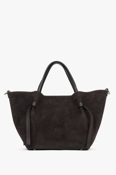 Women's Dark Brown Boat Bag made of Italian Genuine Premium Velour Estro ER00118158.