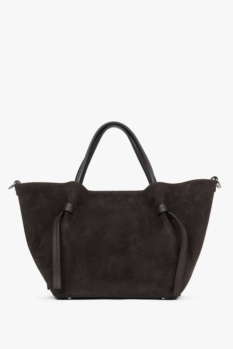 Women's Dark Brown Boat Bag made of Italian Genuine Premium Velour Estro ER00118158.