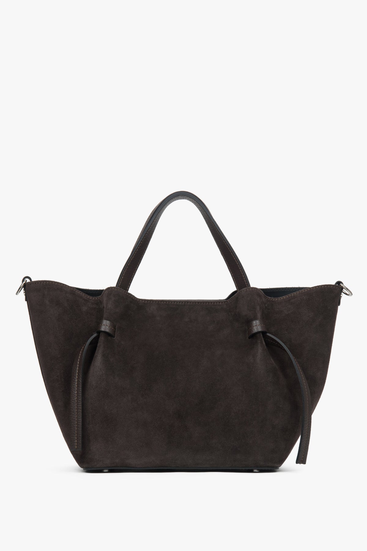 Stylish women's bag in a dark brown shade, made from high-quality Italian premium velour, Estro, model ER00118158.