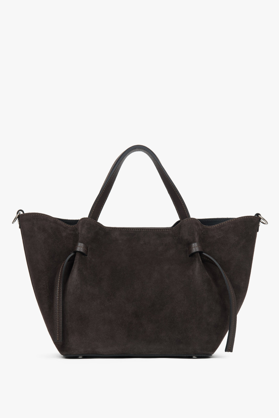 Stylish women's bag in a dark brown shade, made from high-quality Italian premium velour, Estro, model ER00118158.