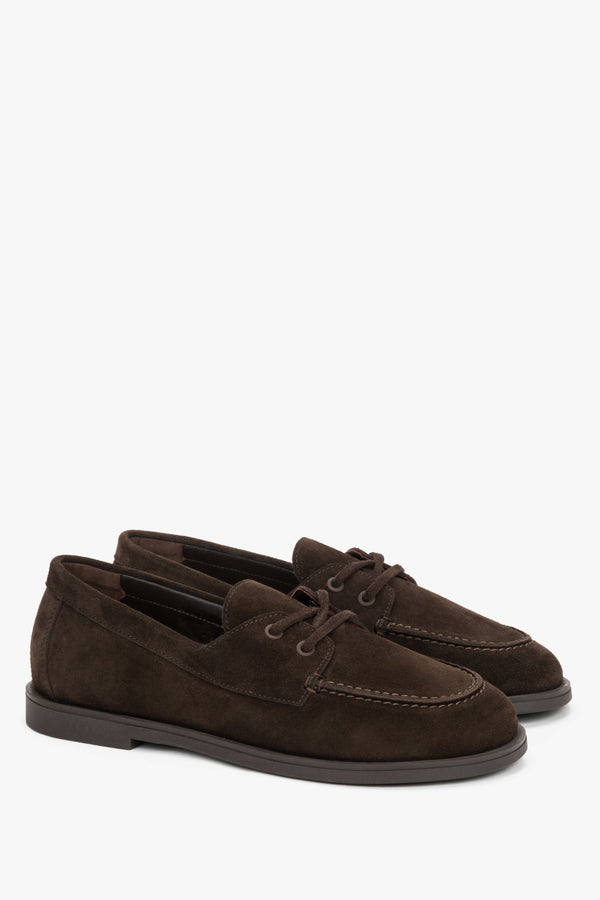 Women's dark brown nautical-style loafers in premium natural Italian velour.