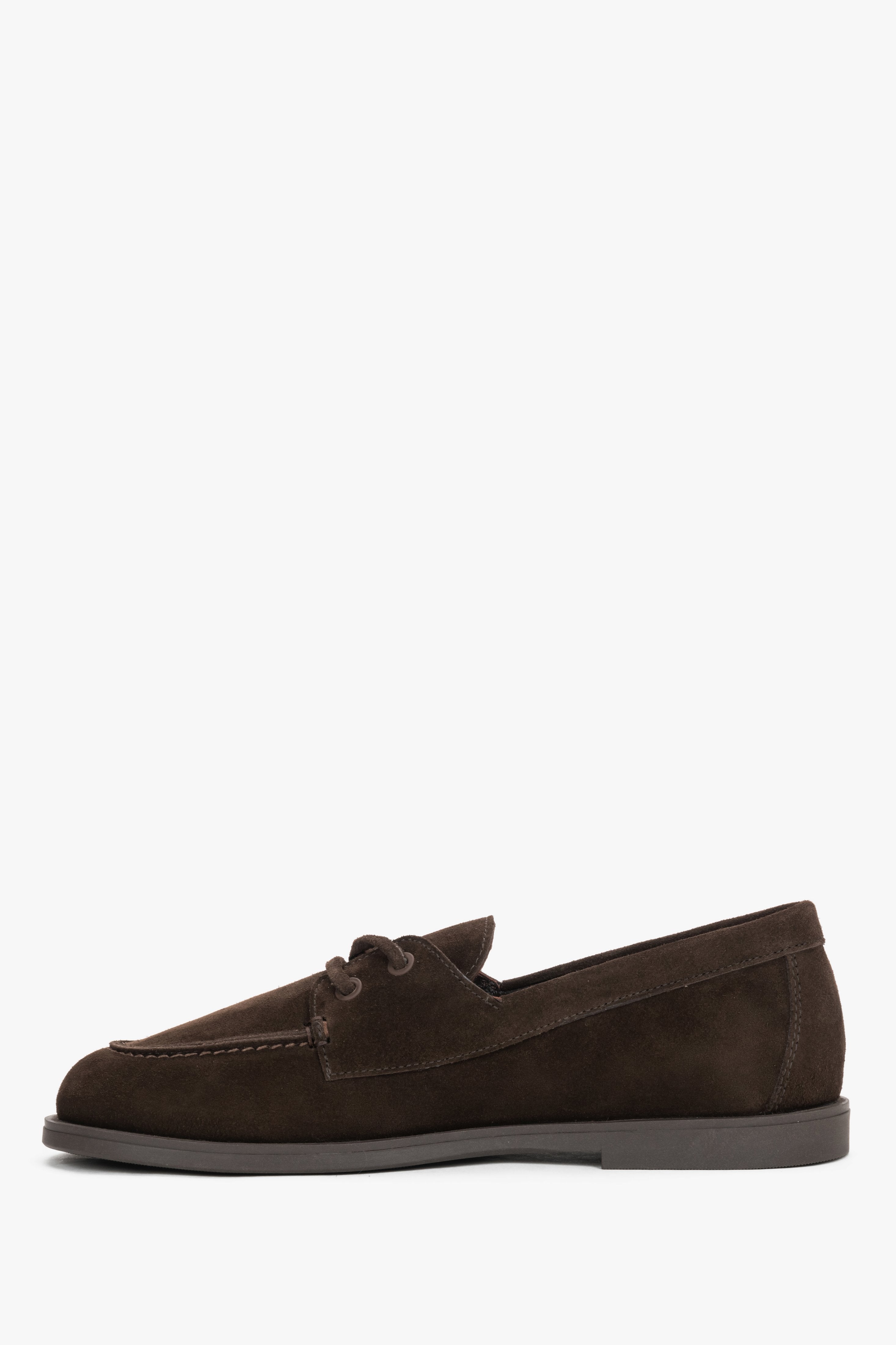Women's dark brown boat-style loafers made of premium natural Italian velour, Estro.