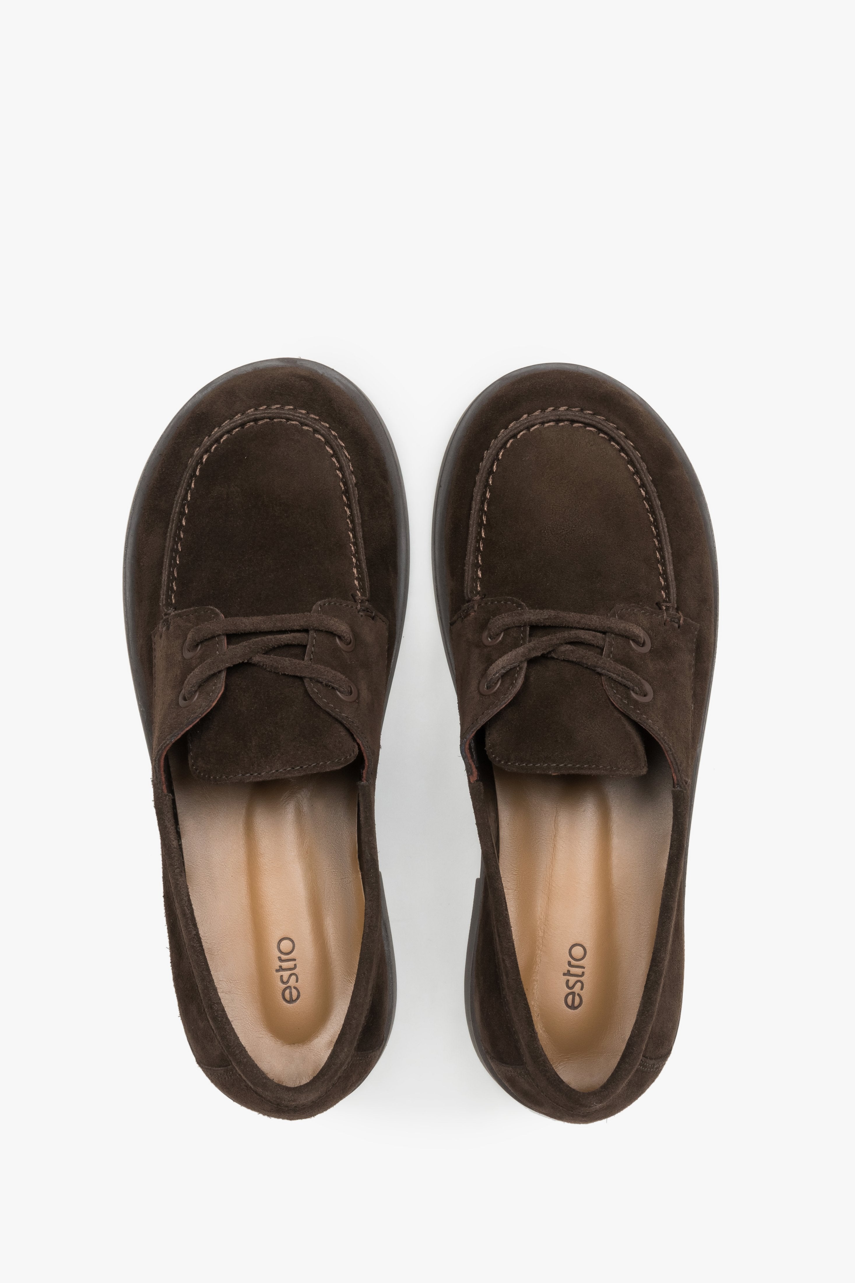 Women's loafers in a nautical style, dark brown, crafted from premium natural Italian velour, Estro.
