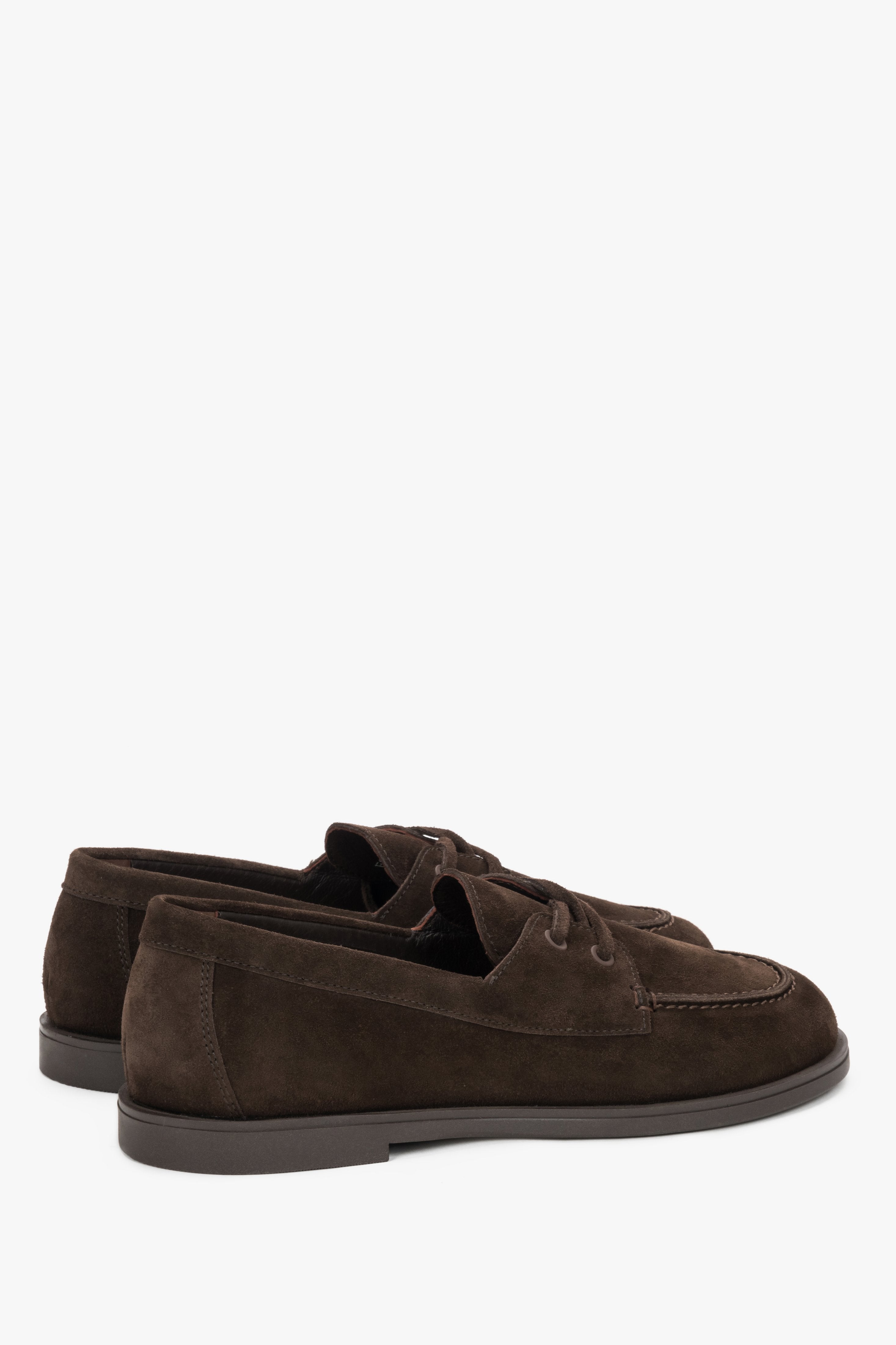 Dark brown women's Estro loafers, boat-shoe style, made of premium natural Italian velour.