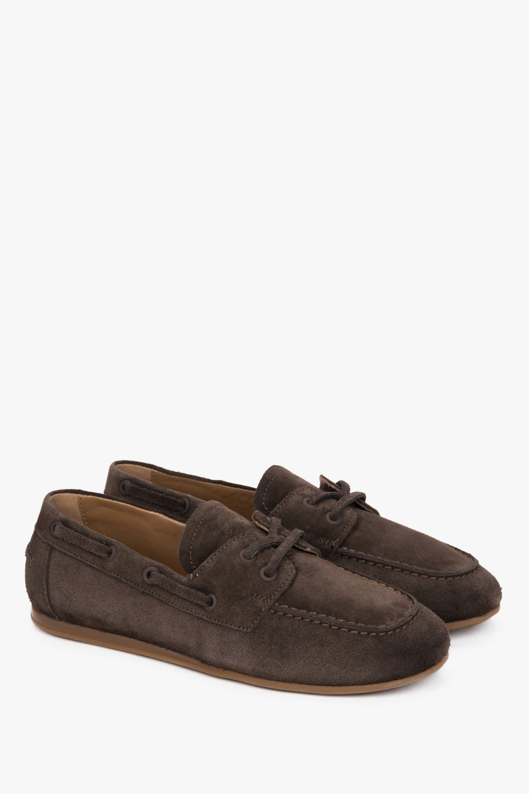 Women’s dark brown boat-style loafers made from premium Italian velour leather by Estro.