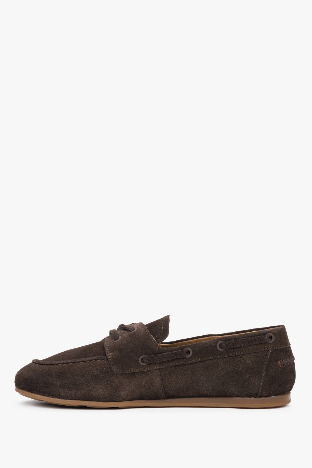 Women’s boat-style loafers in dark brown, crafted from premium Italian velour leather, Estro.
