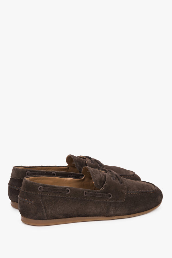 Women’s dark brown boat-style loafers by Estro, made from premium Italian velour leather.