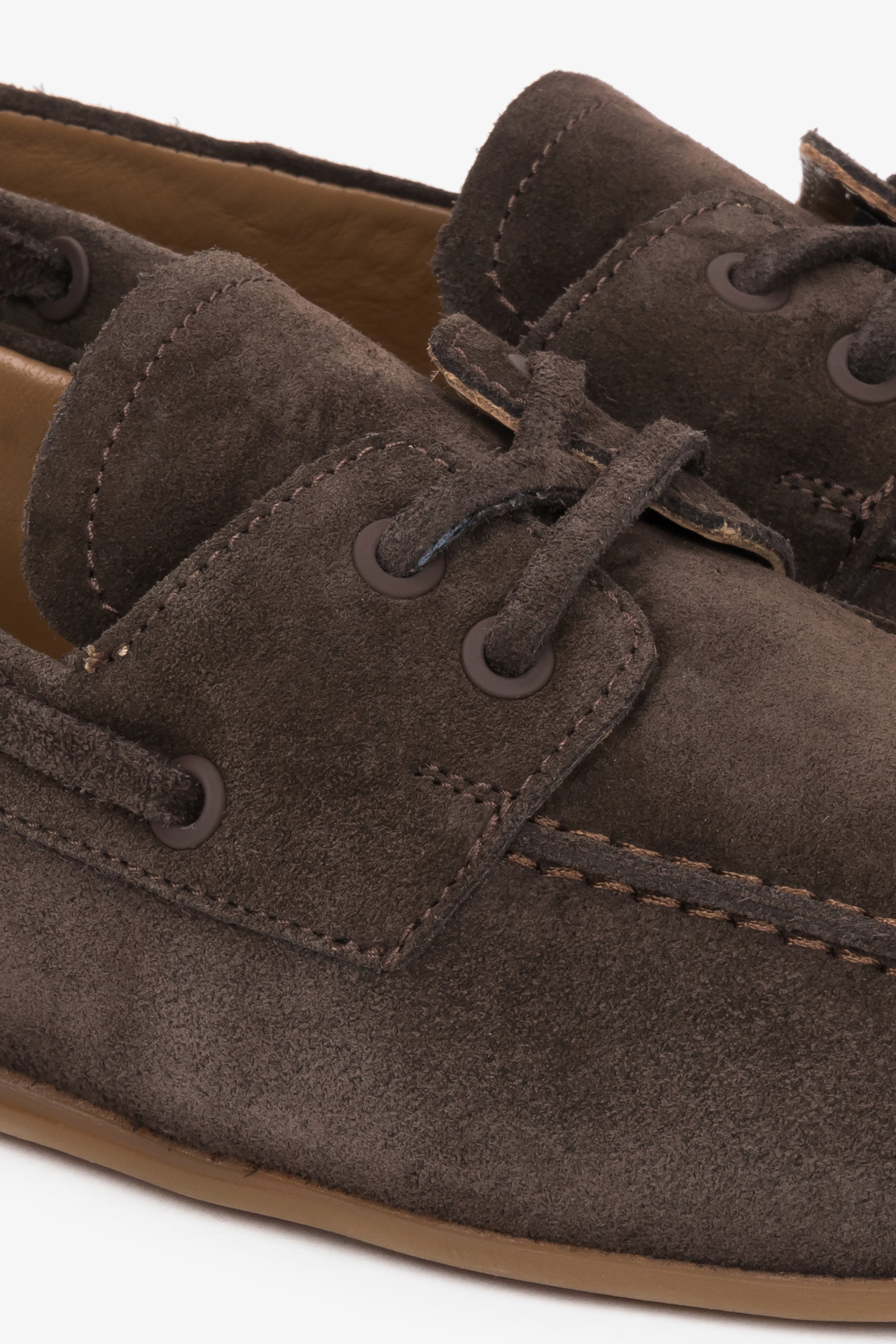 Women’s dark brown boat-style loafers by Estro, crafted from premium Italian velour leather.